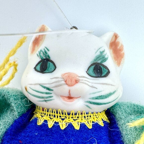 Vintage Department 56 Cat Ornament Ceramic Head Plush Body Christmas Kitty - Picture 2 of 7